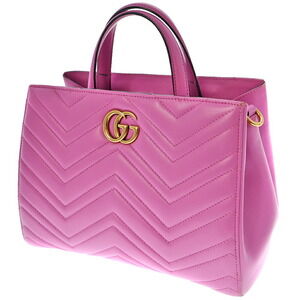 Gucci GG Marmont Bag Handbag Shoulder Pink Leather Stitching